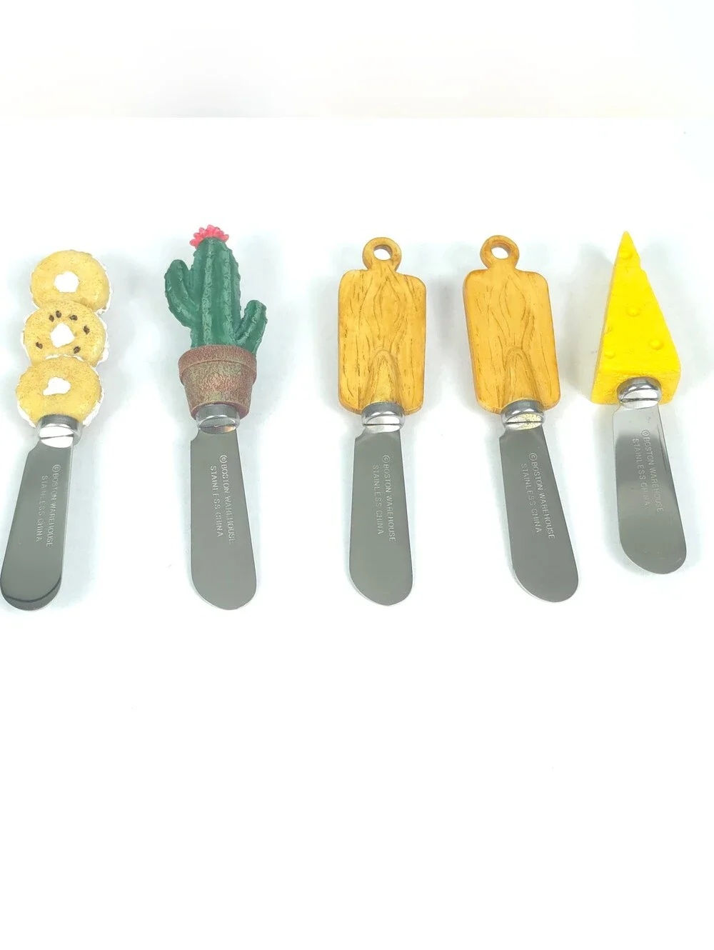 Lot of 5 Cheese Butter Spreaders Boston Warehouse Fruits Cheese Cactus Bagel